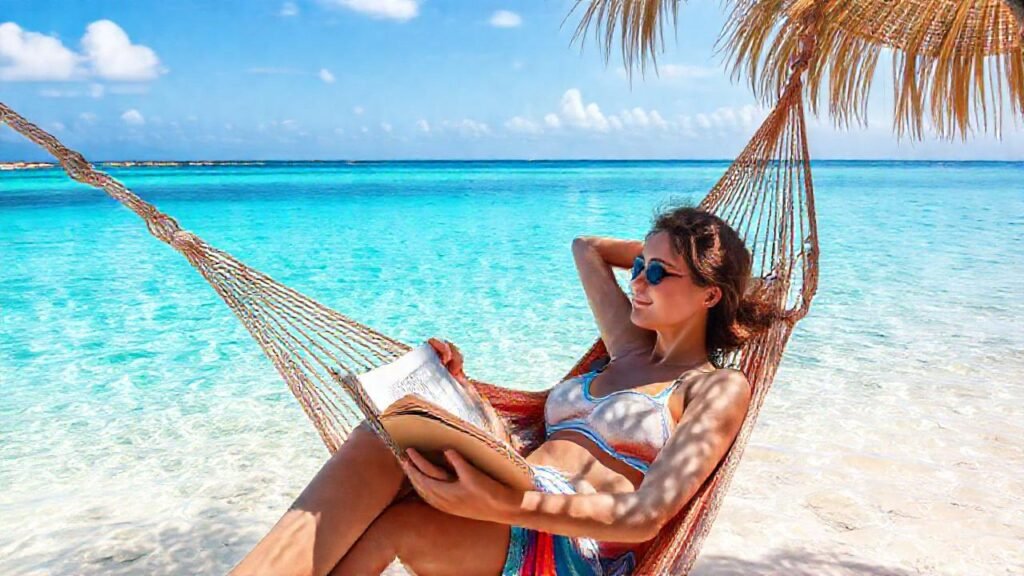 La playa tranquila ofrece relajación y color