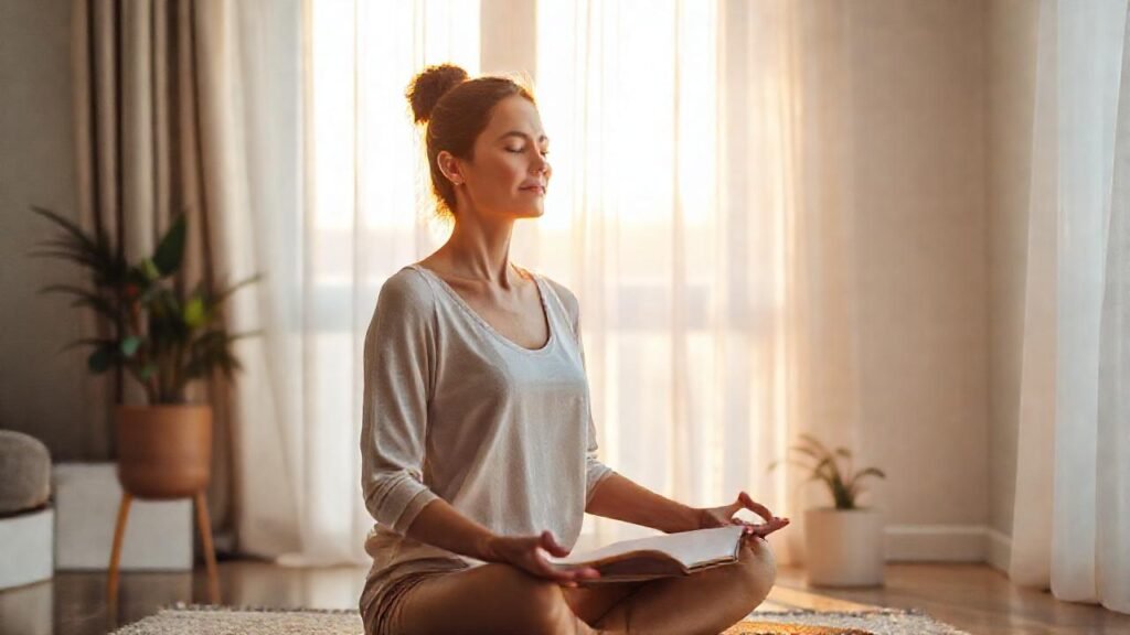 Mujer medita en paz interior