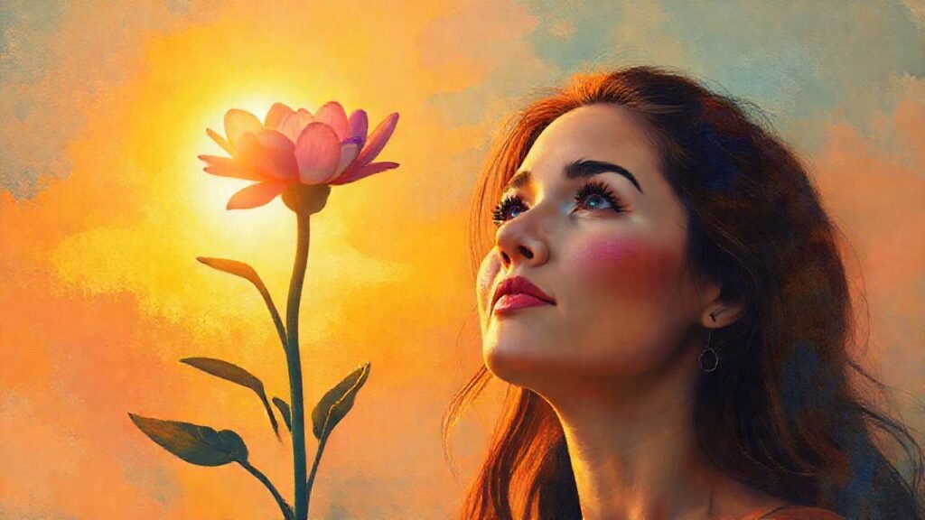 Mujer resiliente florece con esperanza