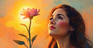 Mujer resiliente florece con esperanza