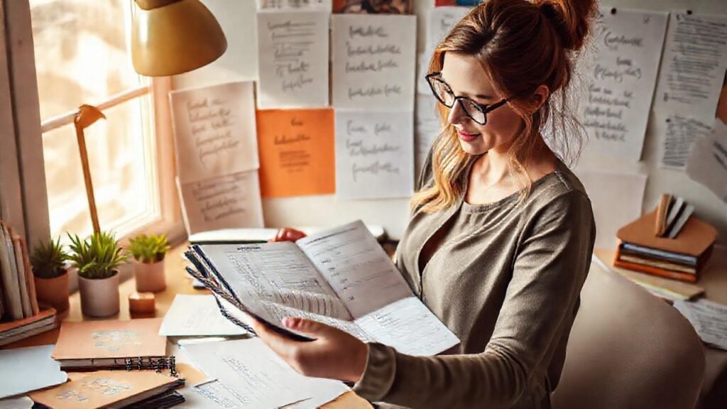 Una mujer productiva organiza su día
