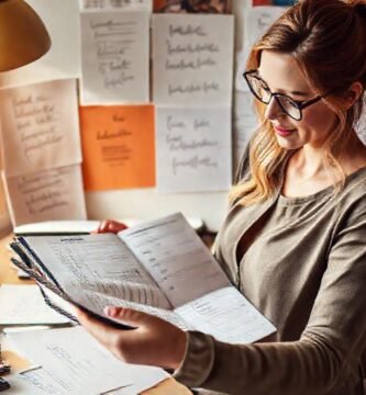 Una mujer productiva organiza su día