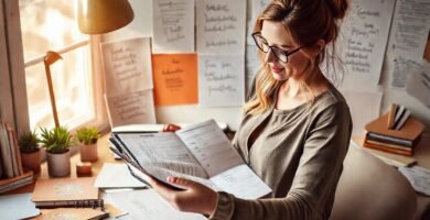 Una mujer productiva organiza su día