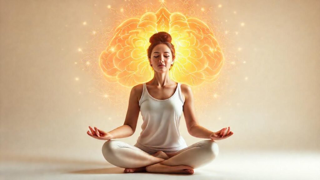 Mujer meditativa irradia calma y serenidad