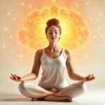 Mujer meditativa irradia calma y serenidad