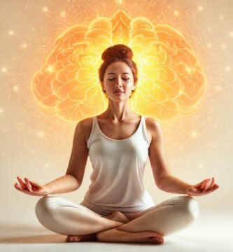 Mujer meditativa irradia calma y serenidad