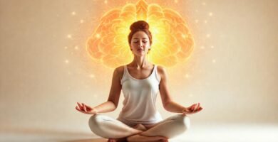Mujer meditativa irradia calma y serenidad