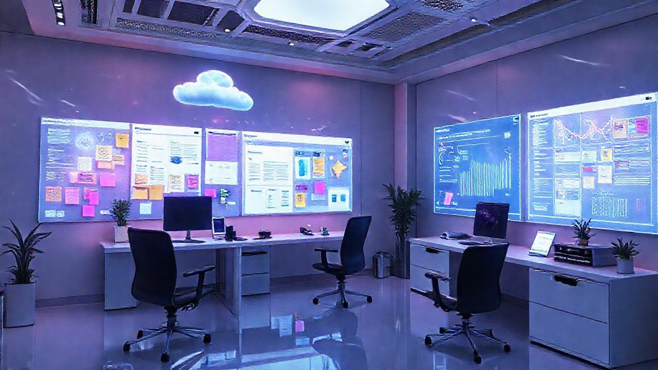 Un oficina futurista digitalmente innovadora