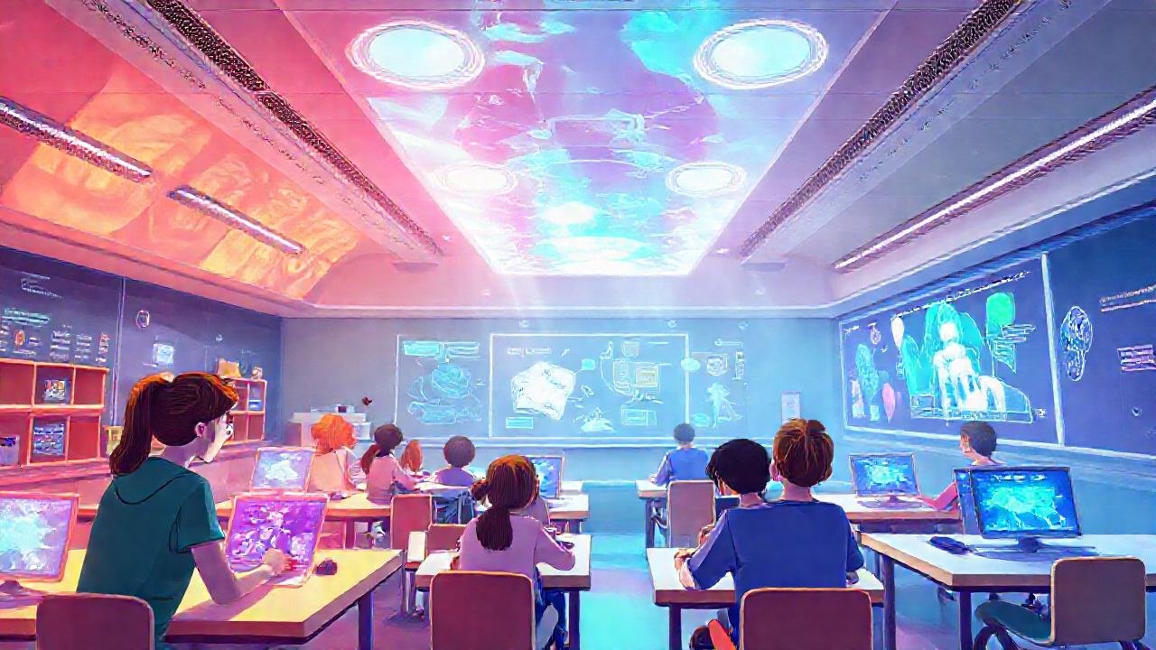 Aula futurista: aprendizaje interactivo y colorido