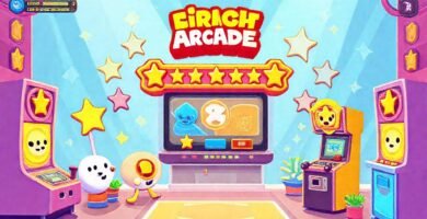 Es un juego de arcade colorido