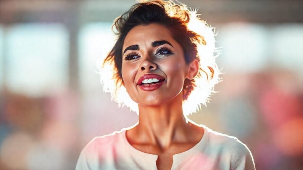 Mujer segura inspira con fluidez visual