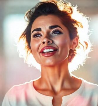 Mujer segura inspira con fluidez visual