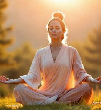 Mujer meditando irradia paz interior