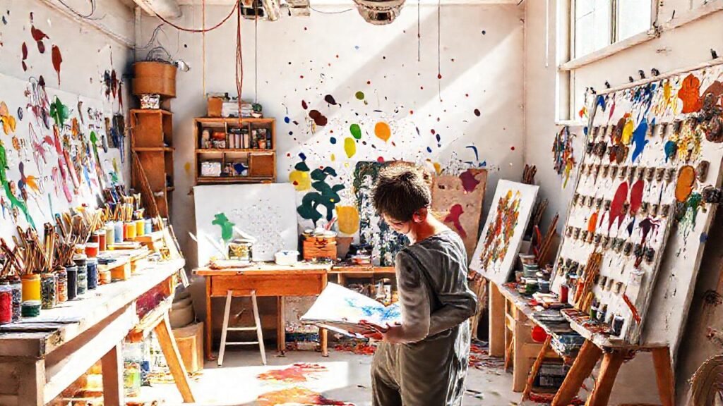 El artista crea un caos vibrante