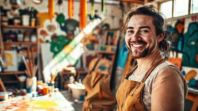 Un artista crea en luz cálida