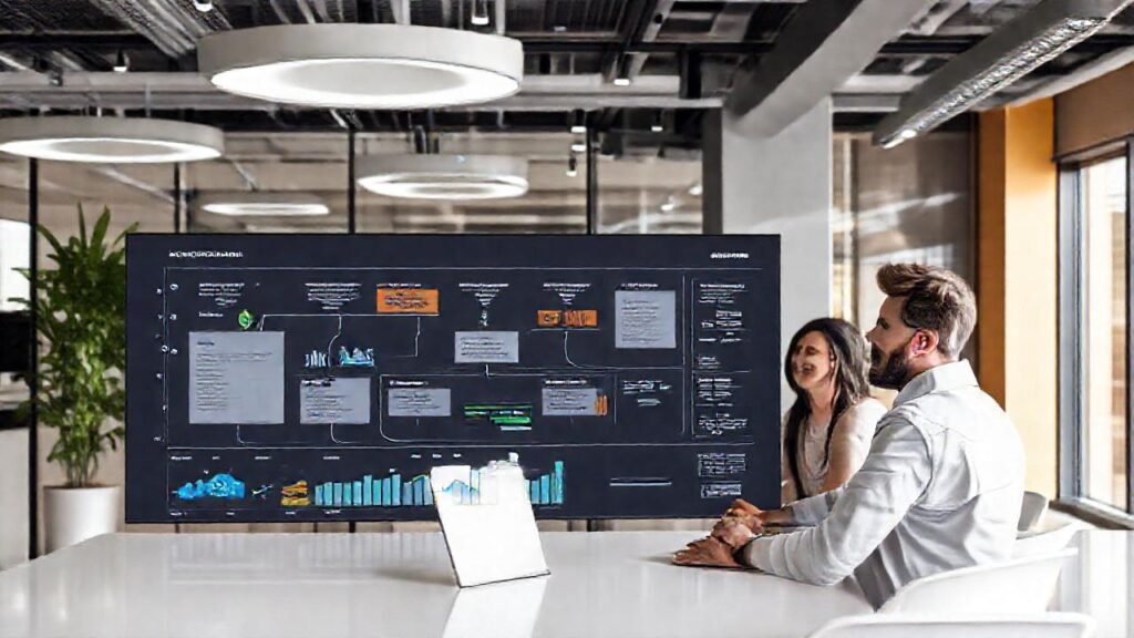 Oficina moderna: equipo enfocado y progreso