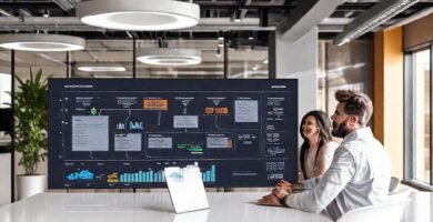 Oficina moderna: equipo enfocado y progreso