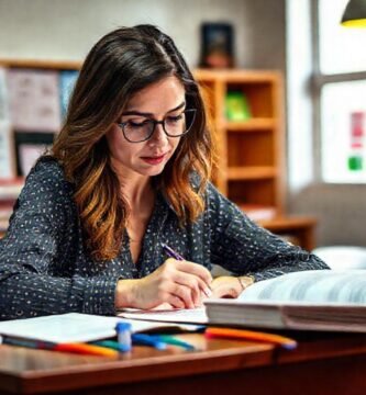 Una mujer estudia con optimismo