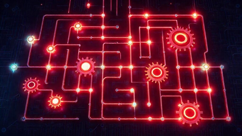 Es un diagrama tecnológico futurista complejo