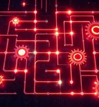 Es un diagrama tecnológico futurista complejo