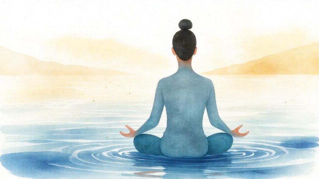 Meditación serena en un paisaje acuarela