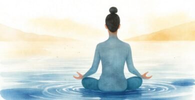 Meditación serena en un paisaje acuarela