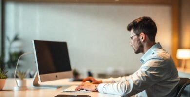 Un escritorio minimalista inspira concentración serena