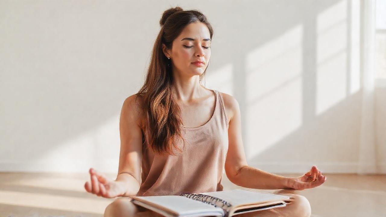 Mujer meditante en un ambiente sereno