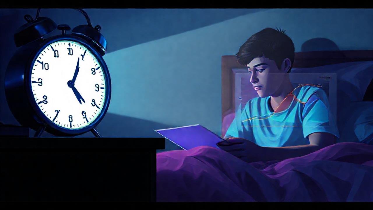 Estudiante estudia bajo un gráfico vibrante