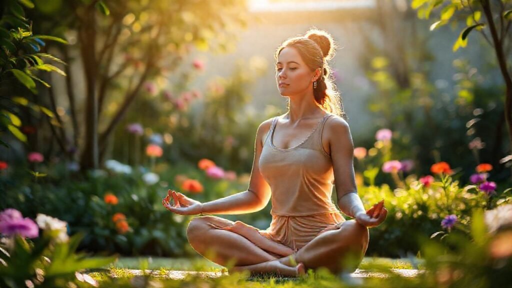 Mujer medita en paz y quietud