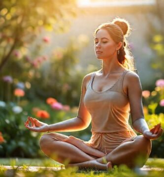 Mujer medita en paz y quietud