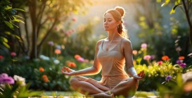 Mujer medita en paz y quietud