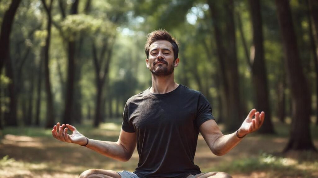 Un hombre meditativo transmite calma serena