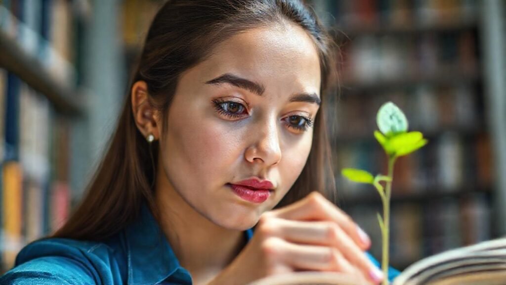 Una joven estudia con esperanza brillante