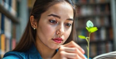 Una joven estudia con esperanza brillante