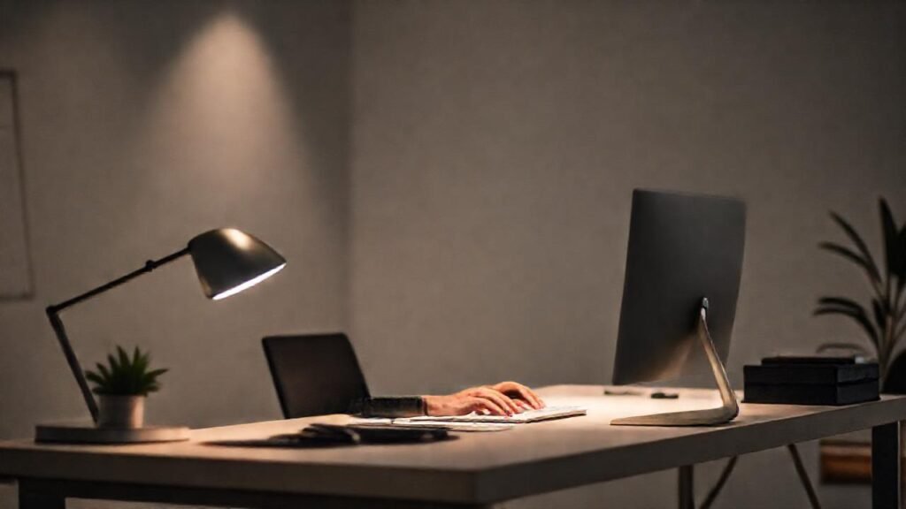 Un escritorio minimalista inspira concentración tranquila