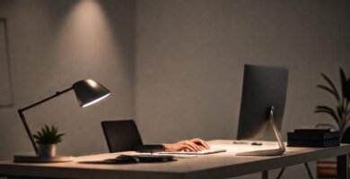 Un escritorio minimalista inspira concentración tranquila