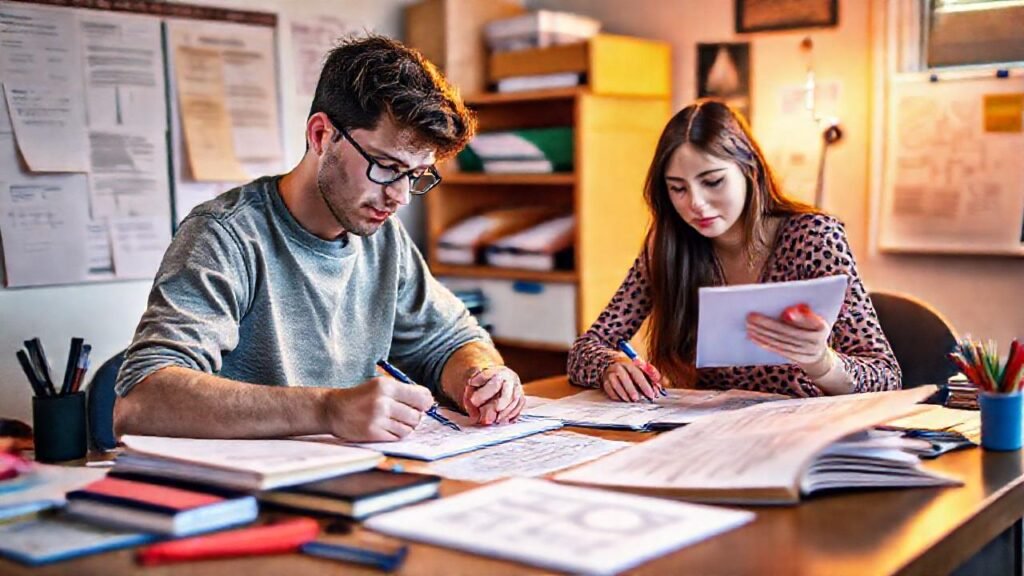 Estudiante enfocado estudia con orden