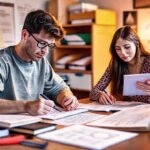 Estudiante enfocado estudia con orden