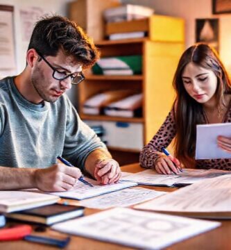 Estudiante enfocado estudia con orden