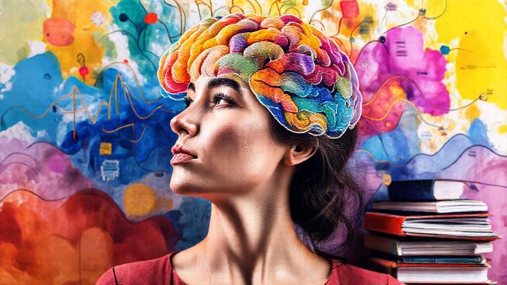 Una mujer reflexiva usa sistemas coloridos y diversos
