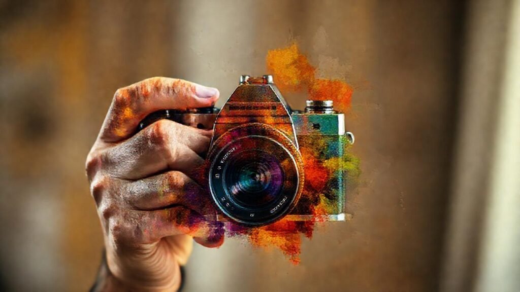 Una mano mezcla texturas vibrantes digitalmente