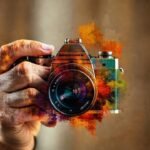 Una mano mezcla texturas vibrantes digitalmente