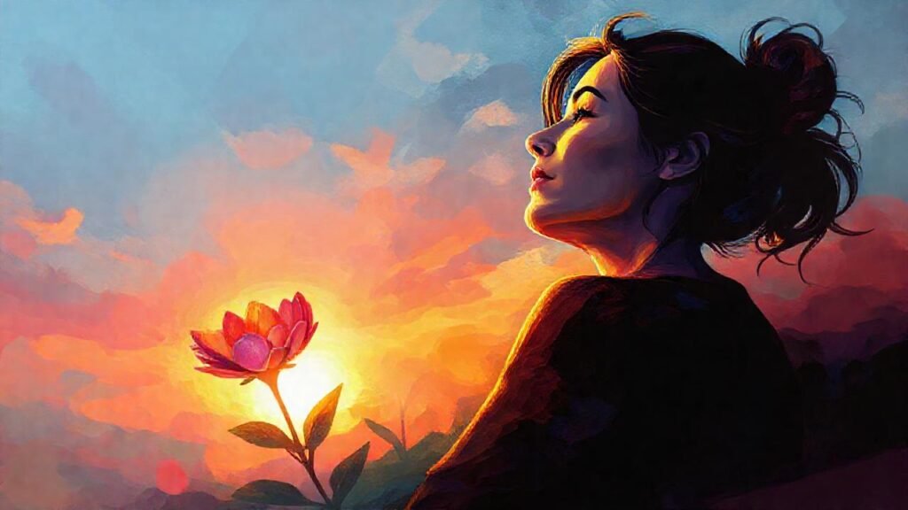 Una mujer resiliente florece con esperanza