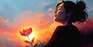 Una mujer resiliente florece con esperanza