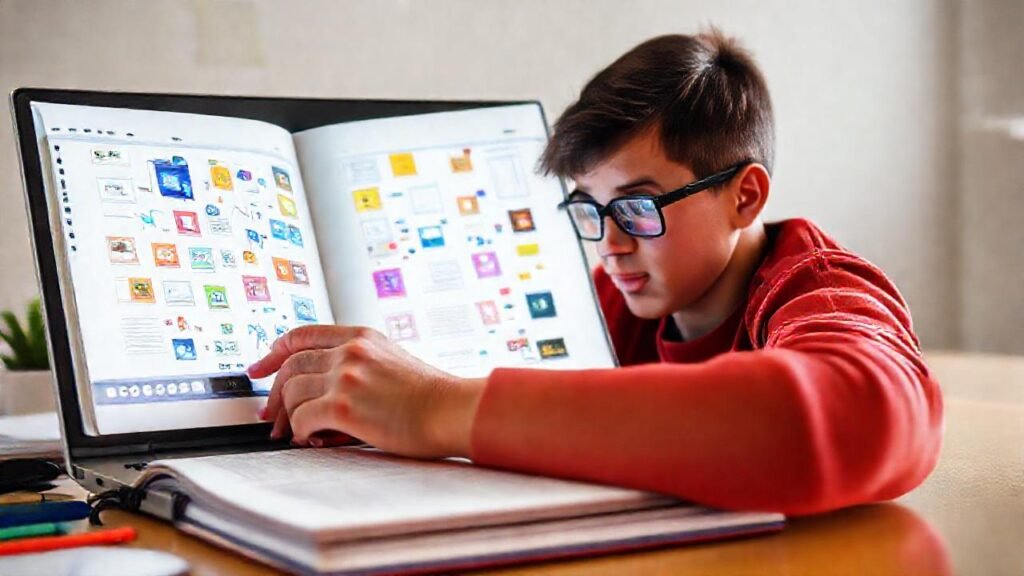 Estudiante estudia en un cuaderno digital