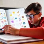 Estudiante estudia en un cuaderno digital