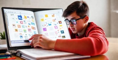 Estudiante estudia en un cuaderno digital