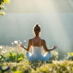 Mujer meditando irradia paz y serenidad