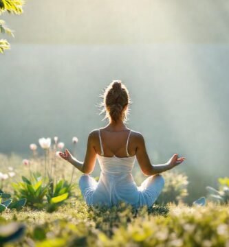Mujer meditando irradia paz y serenidad